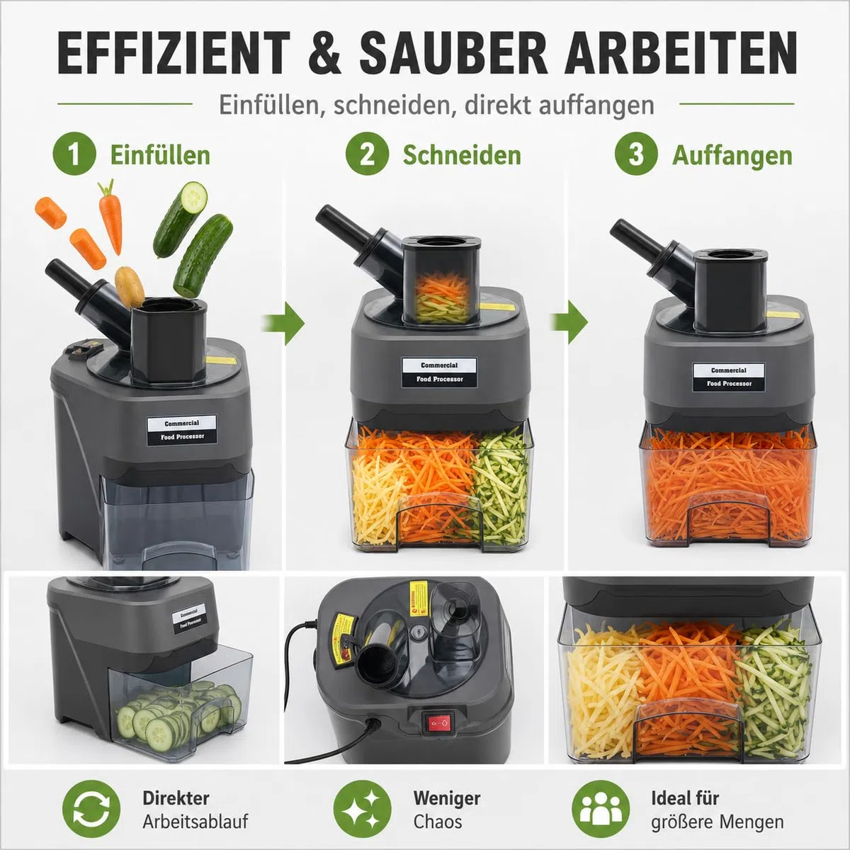 Gewerblicher Gemüseschneider mit 3 Klingen für Gastronomie 100W 220V