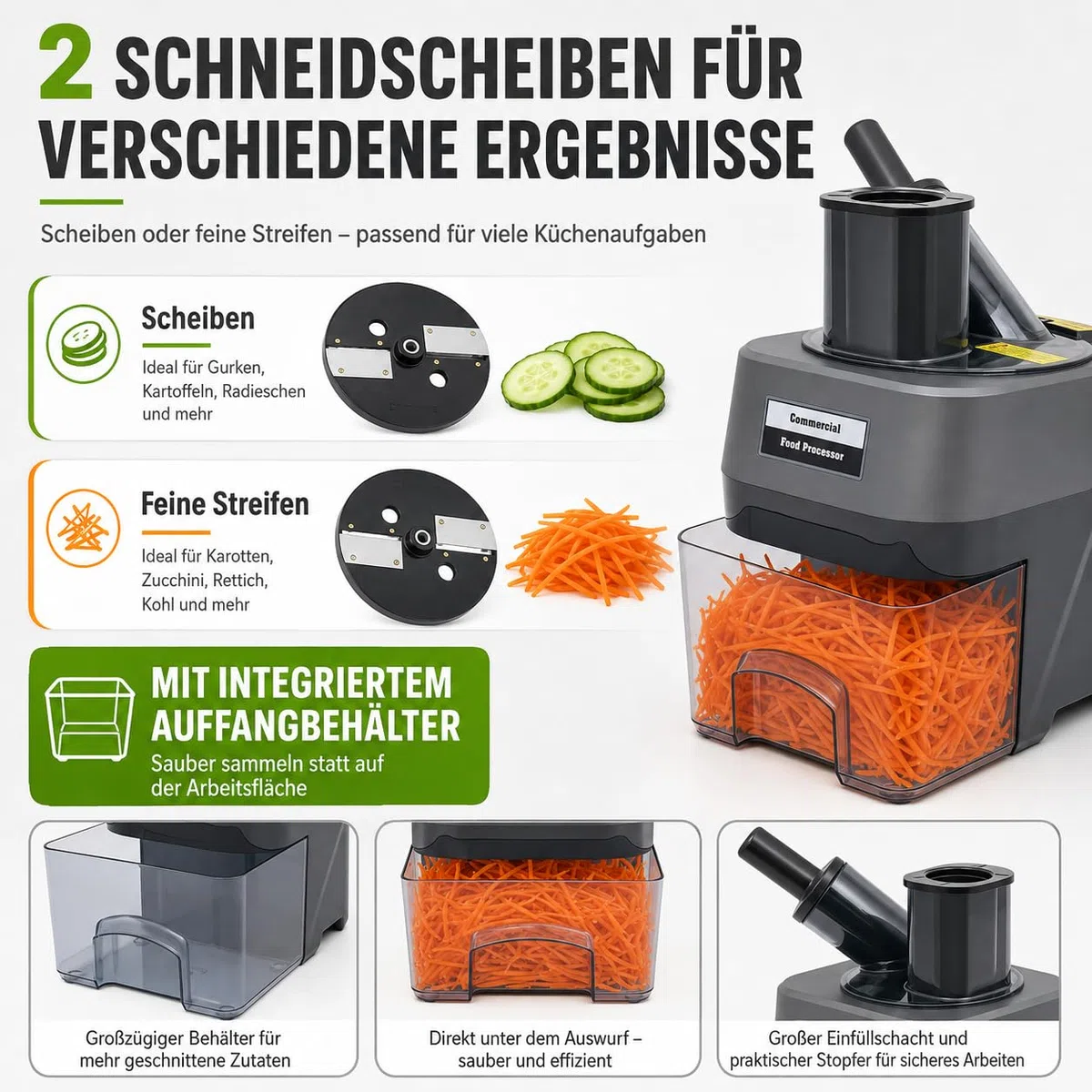 Gewerblicher Gemüseschneider mit 3 Klingen für Gastronomie 100W 220V