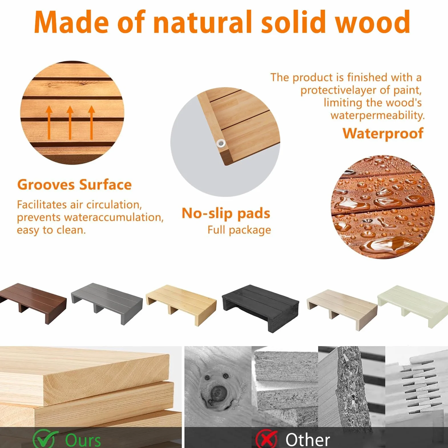 Rutschfester Tritthocker aus Holz für Senioren, leicht, 200 kg Kapazität, 11/15/20 cm Höhen, stabil und sicher für einfachen Zugang zu Betten, Badezimmer, Küche, Garten, ideal für ältere Menschen