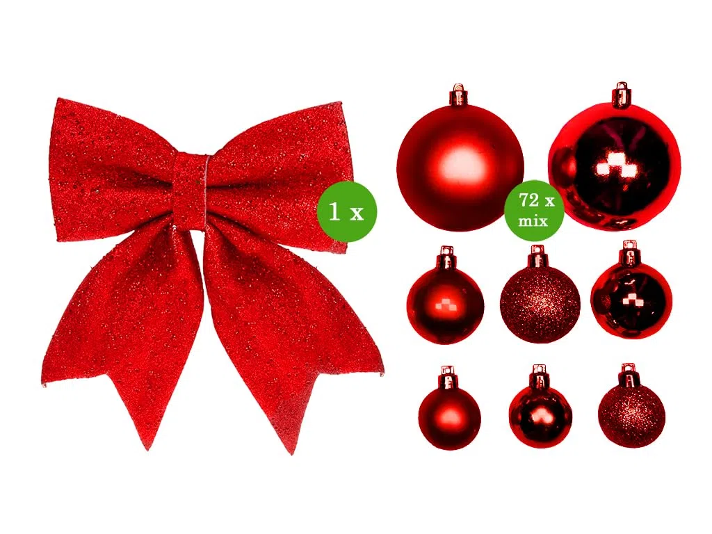 LAALU Weihnachtsbaumschmuck-Set | ROTEWEIHNACHTEN | 73-teilig | für Weihnachtsbäume 120–210 cm | inkl. Aufbewahrungsbox