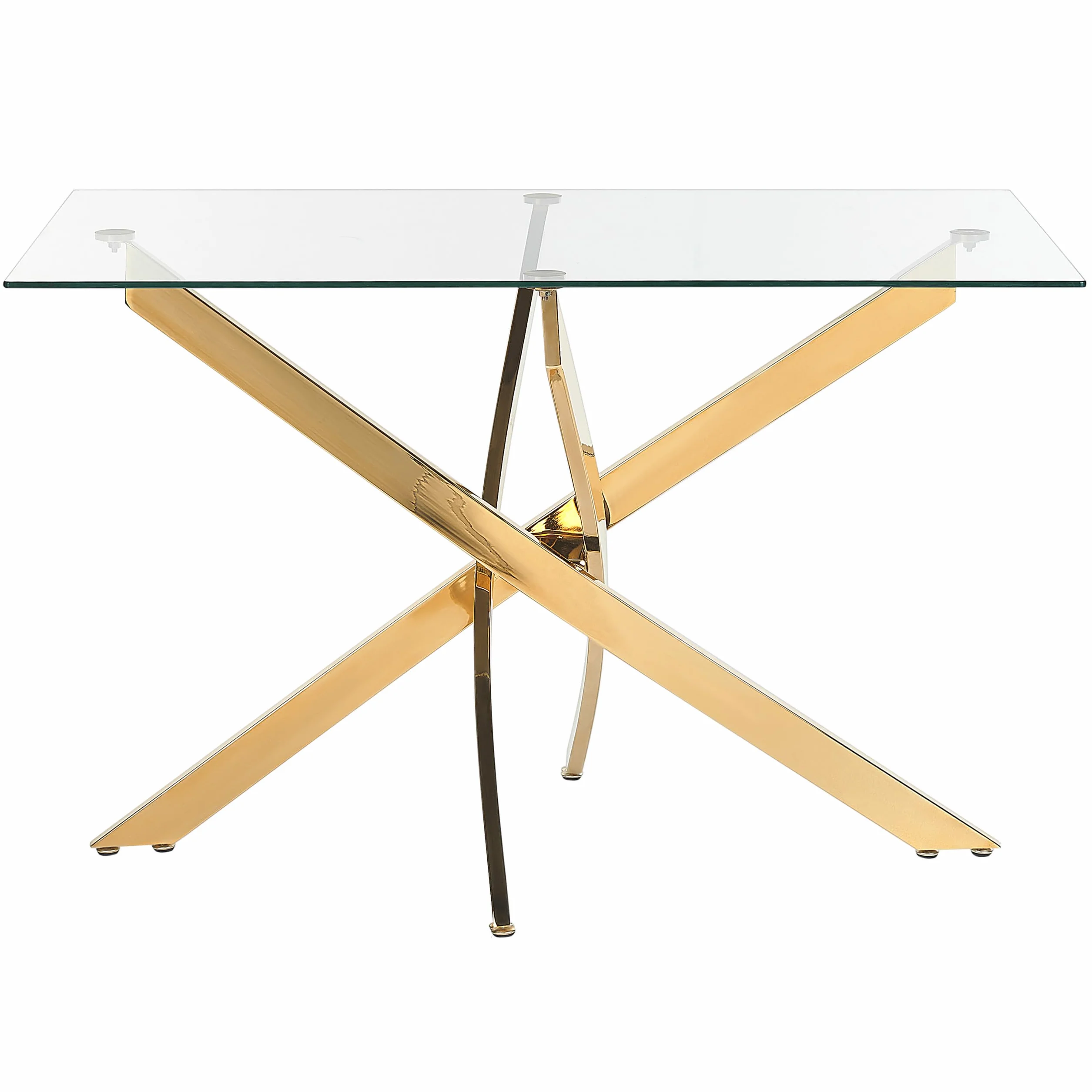 Beliani Esstisch transparent 120x70 cm rechteckig Sicherheitsglas Kreuzfuß Gold Maramo