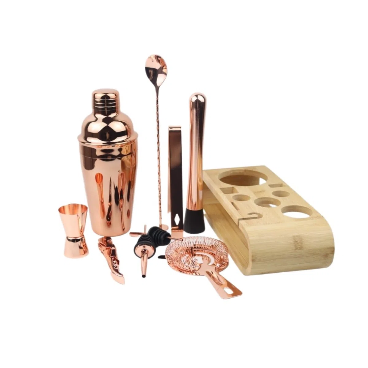 Cocktail Set Cocktail Shaker Set Cocktail Zubehör Edelstahl-Mixer-Set, Barkeeper-Shaker-Becher, komplettes Set, 10-teiliges Shaker-Set mit Holzrahmen Barkeeper Set Bar Set (Color : A, Size : 550ML)