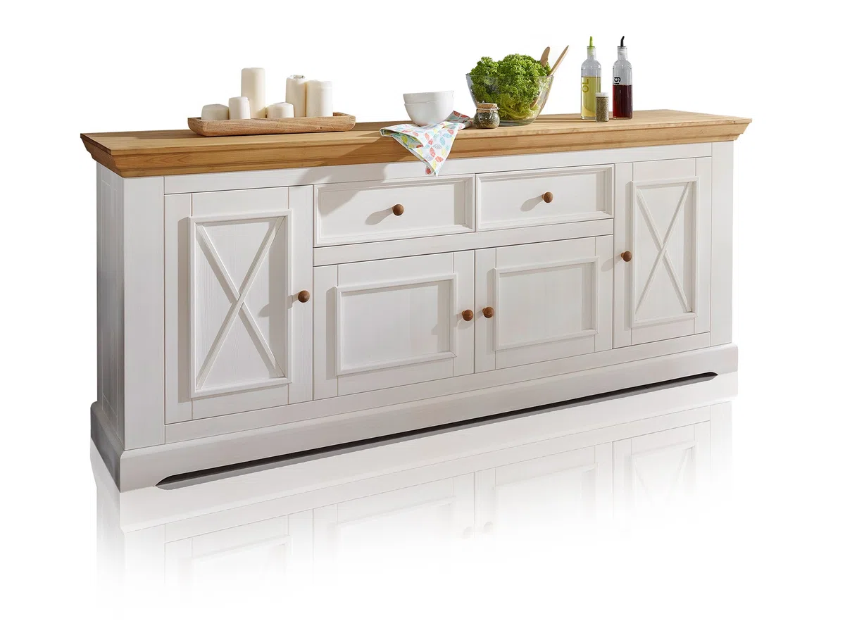 BORNHOLM Sideboard I, Material Massivholz, Kiefer weiss/eichefarbig