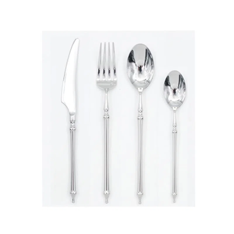 Silberbesteck-Set, 4/16/24/32/40/48-teilig, Edelstahl 304, bestehend aus Tafelmessern, Gabeln, Löffeln und Dessertlöffeln, Hotelbesteck. Silber – 32-teilig für 8 Personen