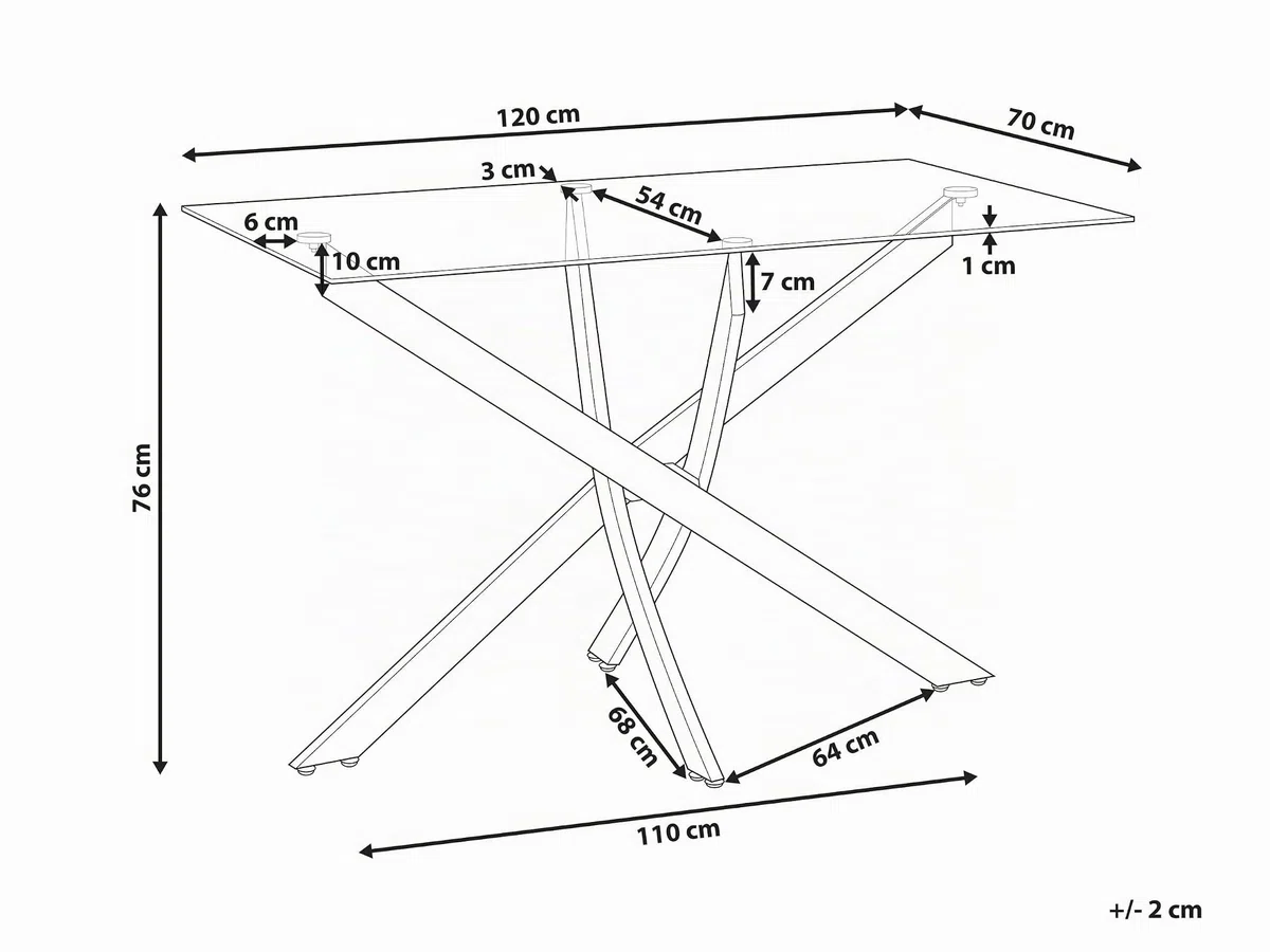 Beliani Esstisch transparent 120x70 cm rechteckig Sicherheitsglas Kreuzfuß Gold Maramo
