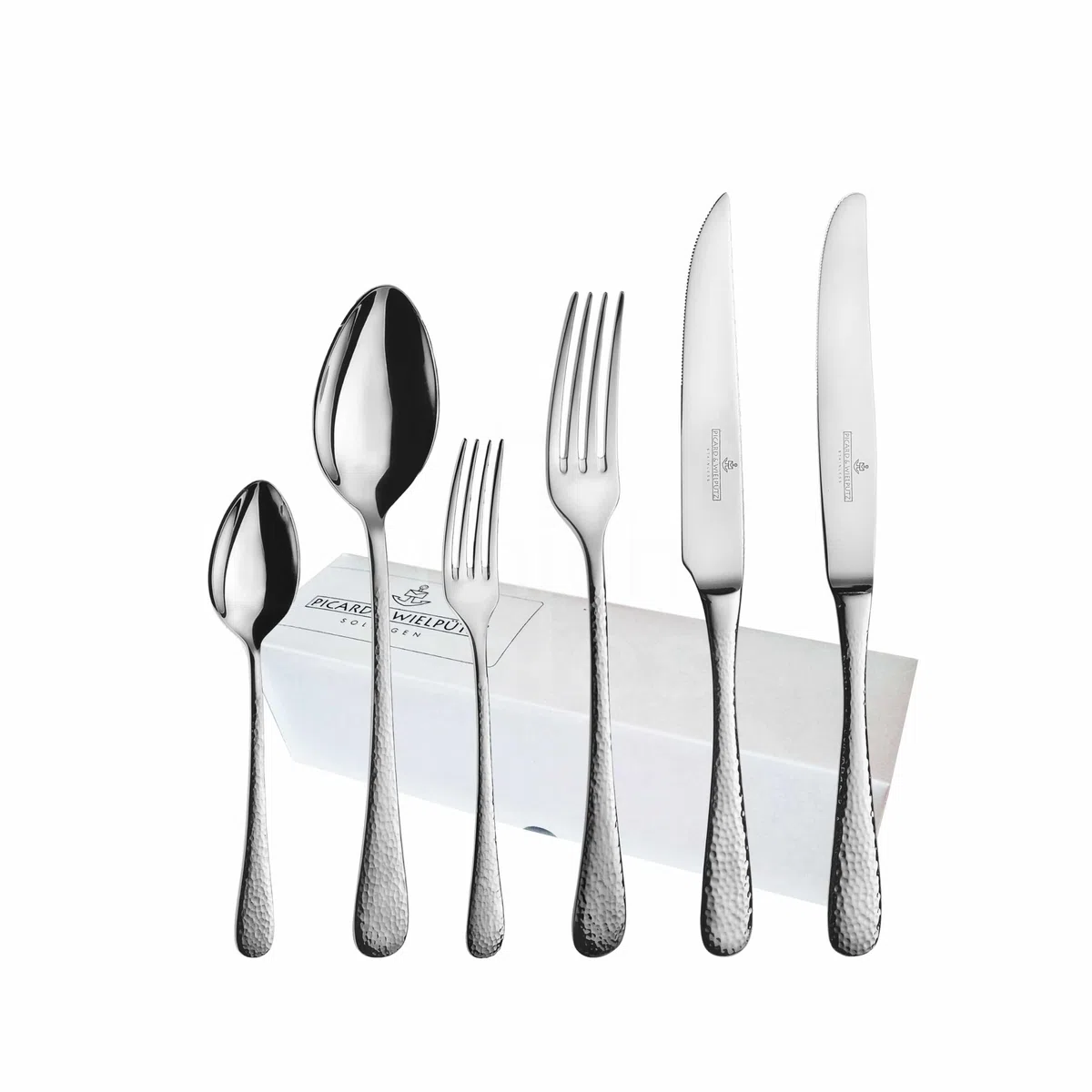 Picard & Wielpütz - Besteckset 60teilig mit Hohlheft-Menümessern - Serie Mia - Edelstahl - poliert, hammerschlag Design - spülmaschinenfest