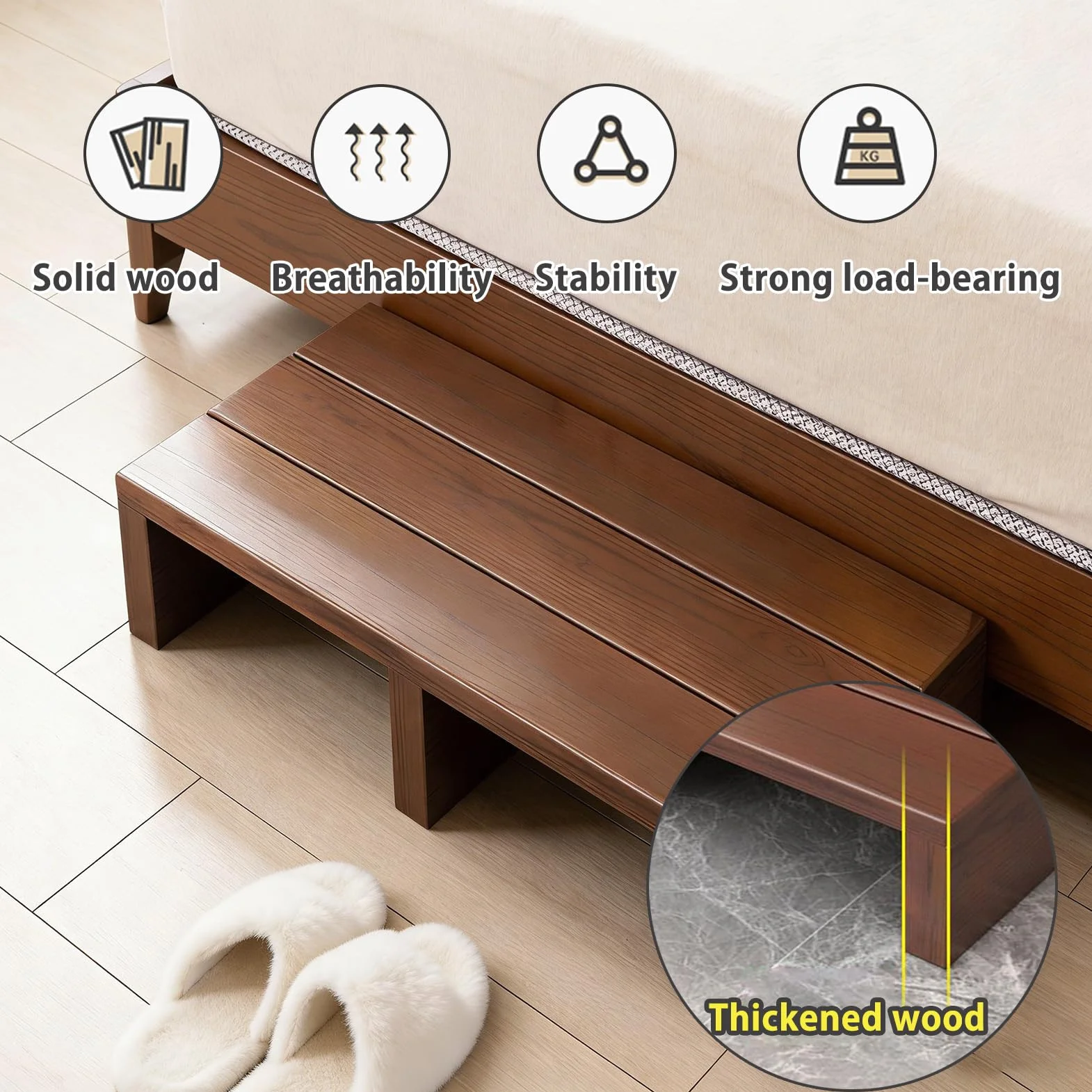Rutschfester Tritthocker aus Holz für Senioren, leicht, 200 kg Kapazität, 11/15/20 cm Höhen, stabil und sicher für einfachen Zugang zu Betten, Badezimmer, Küche, Garten, ideal für ältere Menschen