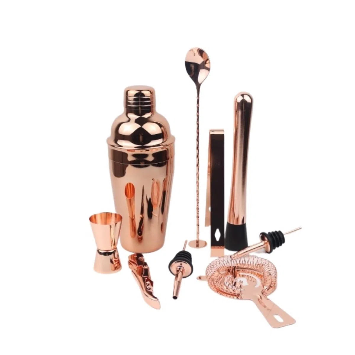 Cocktail Set Cocktail Shaker Set Cocktail Zubehör Edelstahl-Mixer-Set, Barkeeper-Shaker-Becher, komplettes Set, 10-teiliges Shaker-Set mit Holzrahmen Barkeeper Set Bar Set (Color : A, Size : 550ML)
