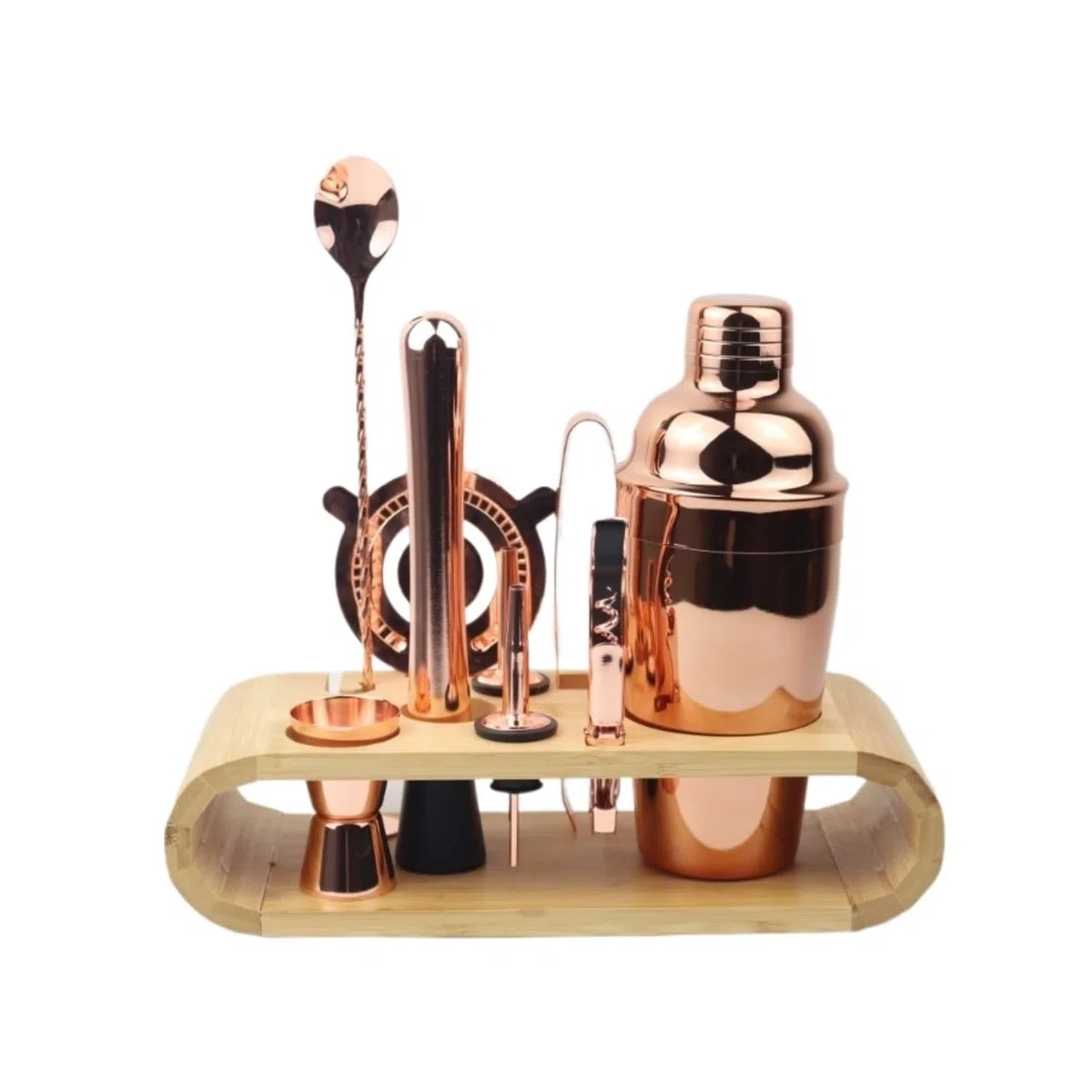 Cocktail Set Cocktail Shaker Set Cocktail Zubehör Edelstahl-Mixer-Set, Barkeeper-Shaker-Becher, komplettes Set, 10-teiliges Shaker-Set mit Holzrahmen Barkeeper Set Bar Set (Color : A, Size : 550ML)