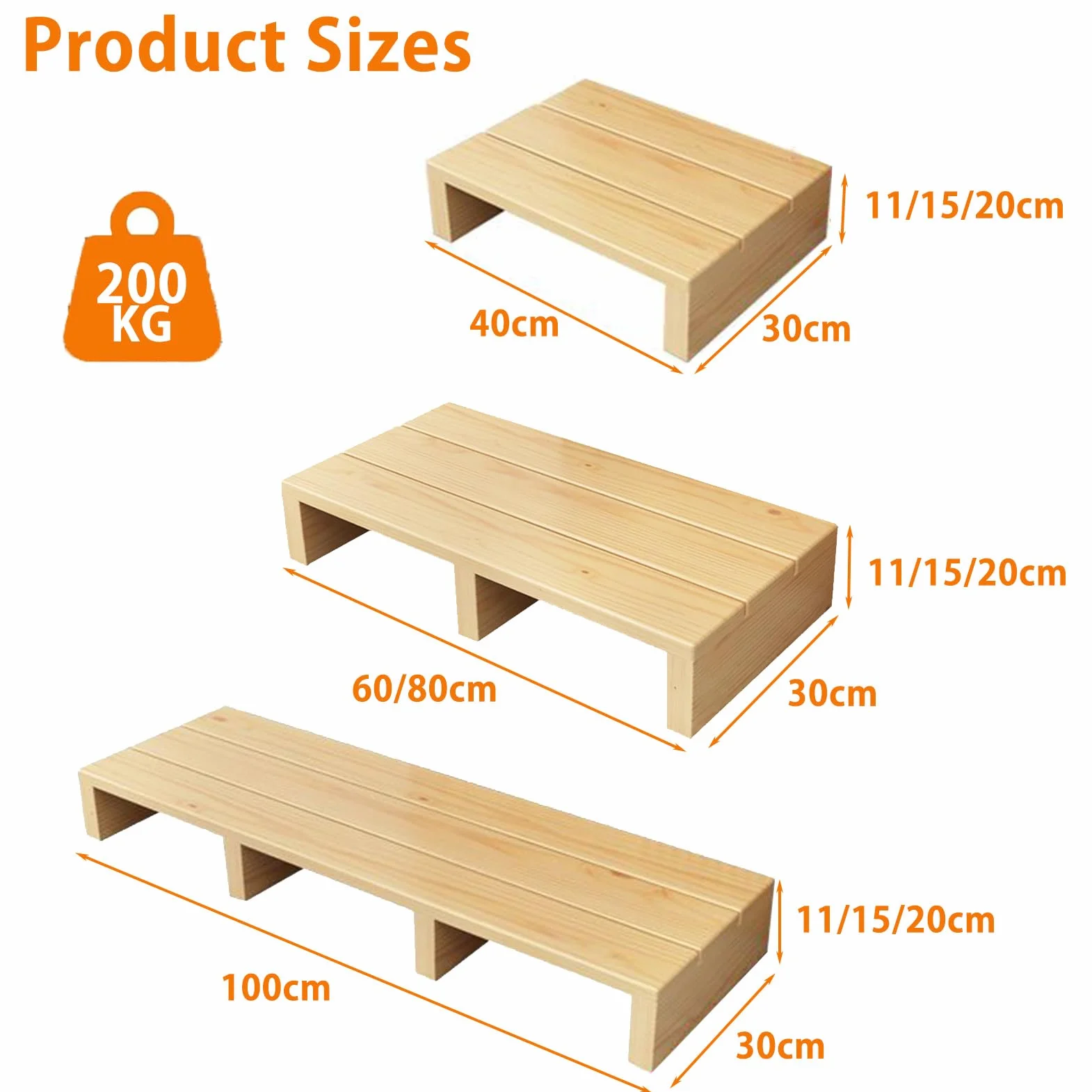 Rutschfester Tritthocker aus Holz für Senioren, leicht, 200 kg Kapazität, 11/15/20 cm Höhen, stabil und sicher für einfachen Zugang zu Betten, Badezimmer, Küche, Garten, ideal für ältere Menschen