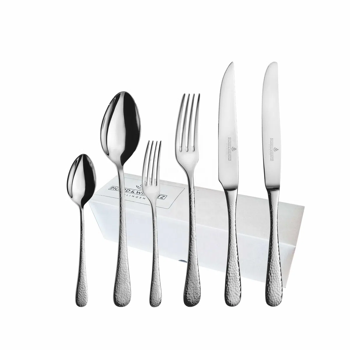 Picard & Wielpütz - Besteckset 60teilig mit Hohlheft-Menümessern - Serie Mia - Edelstahl - poliert, hammerschlag Design - spülmaschinenfest
