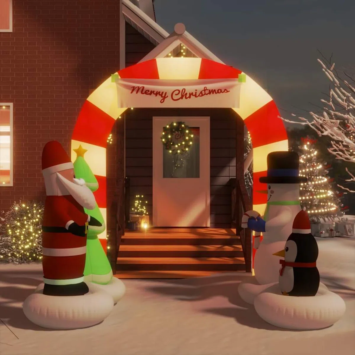 Aufblasbarer Weihnachtsbogen mit LEDs 260 cm Mehrfarbig, mit Gebläse und LED-Lichtleiste, für Garten und Haus