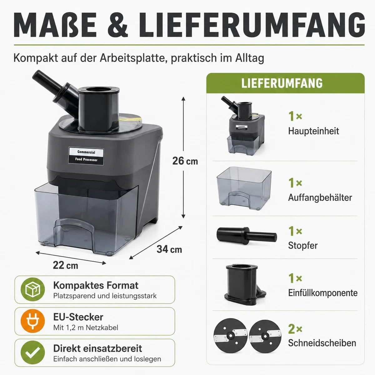 Gewerblicher Gemüseschneider mit 3 Klingen für Gastronomie 100W 220V