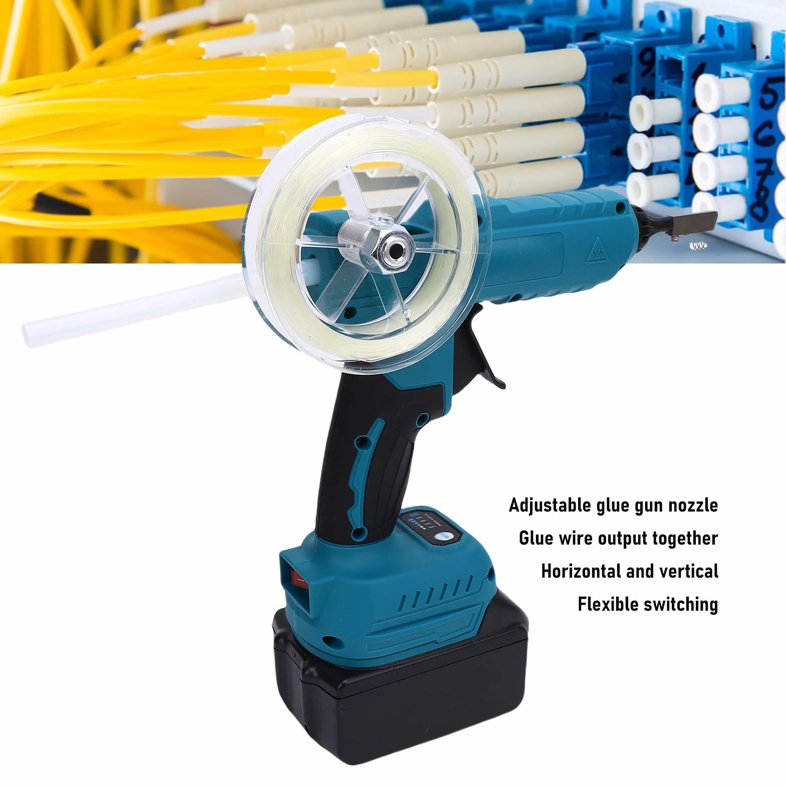 YWBL-WH Invisibles Glasfaser-Klebepistolen, Kabelloses Heißschmelzwerkzeug für die FTTR-Verkabelungsinstallation, mit 3000-mAh- und 50-m-Faserspule, Schnelle Befestigung für die (EU-Stecker)