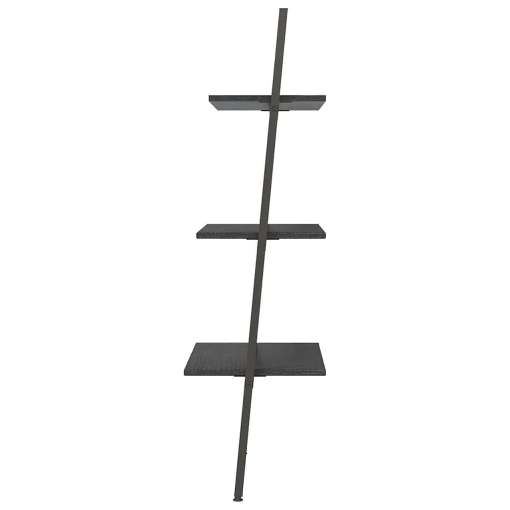 Leiterregal mit 3 Böden Schwarz 64x34x116 cm stabiles Standregal für Bücher, Akten, Dekorationen ideal für Büro, Wohnzimmer, Kinderzimmer, Flur, mit Wandhalterung für sicheren Stand