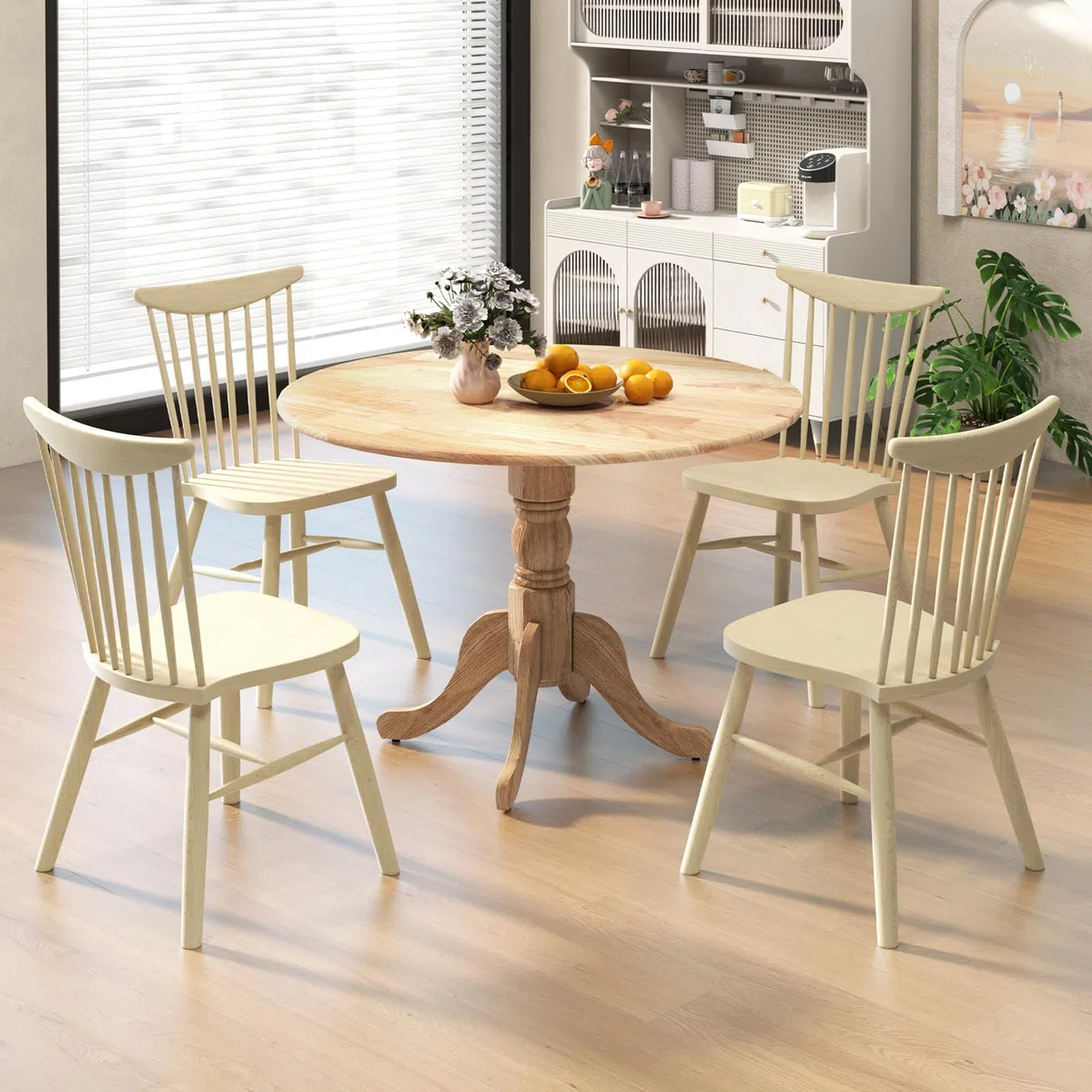 LIFEZEAL 100cm Runder Esstisch, Esszimmertisch für 4 Personen, Küchentisch Esszimmer Tisch Holz mit Säulenfuß, Dining Table Vintage für Bistro Küche Restaurant (Natur)