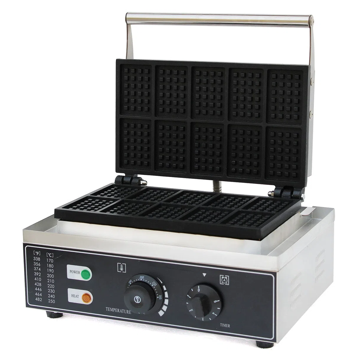 Waffelmaschine 10 Fächer 1550W Antihaftbeschichtung Edelstahl Timer