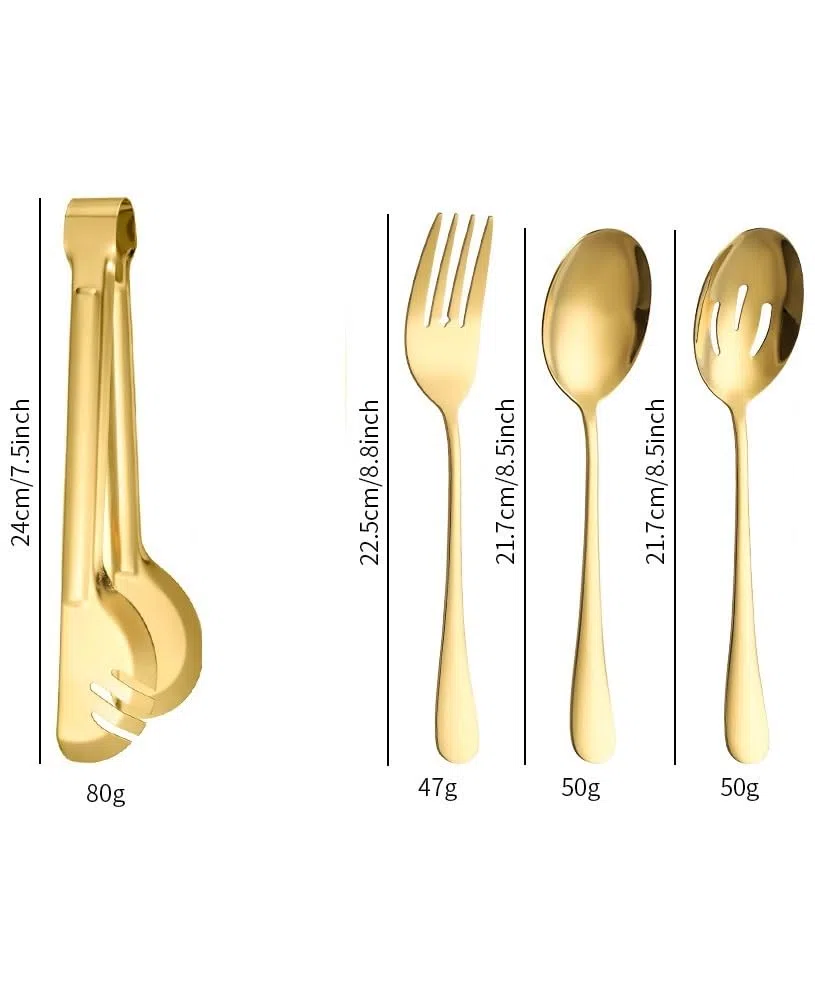 Generisch Dieses 8-teilige Edelstahl-Besteckset besteht aus Serviergabel, Löffel, Sieb, Mehrzweck-Tischbesteck, Steakzange und Servierlöffel. Rose Go, Rainbow-6-Set